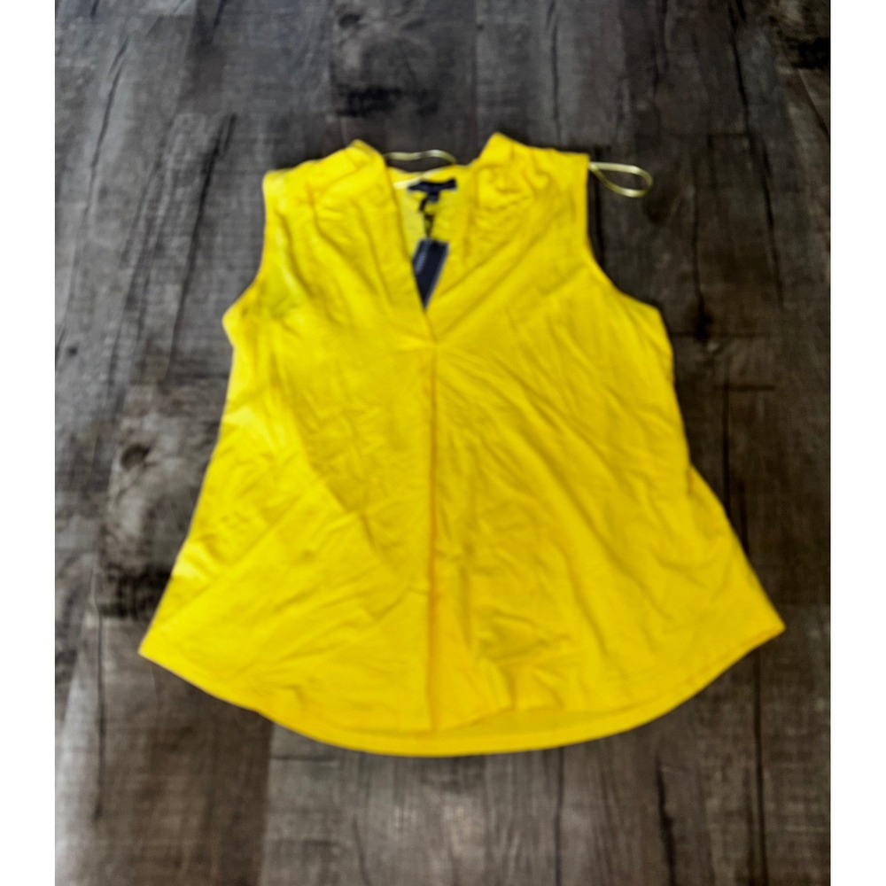 Hanna + Gracie Womens Yellow V-Neck‎ Sleeveless Blouse Top Large NWT